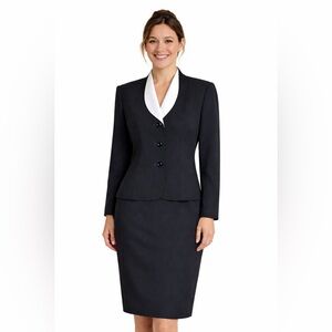 NWT Shawl Collar Skirt Suit Black w/ Pale Blush Details Sz 12